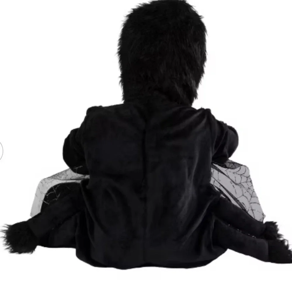 Infant Spider Costume Black Fuzzy Hooded Jumpsuit 12-18 Months Halloween NWT